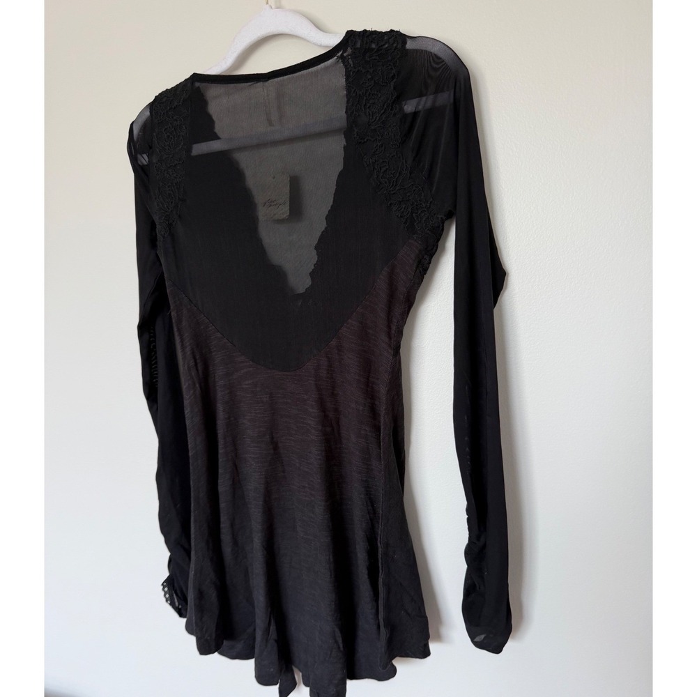 Free People Intimately Dark Motif Tunic Top Black Lace Mesh Long Sleeve XS NEW - Picture 4 of 5